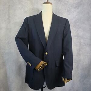 Vintage Perma-Prest Classic Collection Blazer Mens 46 Long Navy Gold Buttons USA